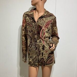 INC International Concepts Blouse Top Plus Size 1X Collared Button Up Paisley